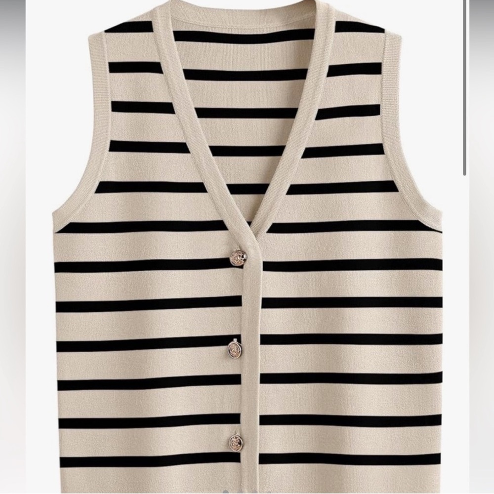 Striped Sleeveless Cardigan vest